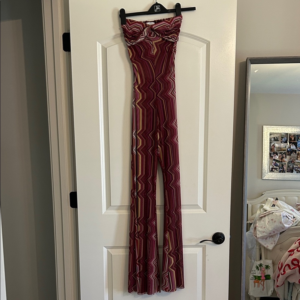 Misa Los Angeles Burgundy Zigzag Jumpsuit
